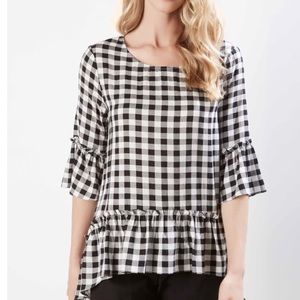 Gingham Check Ruffle Hem Top